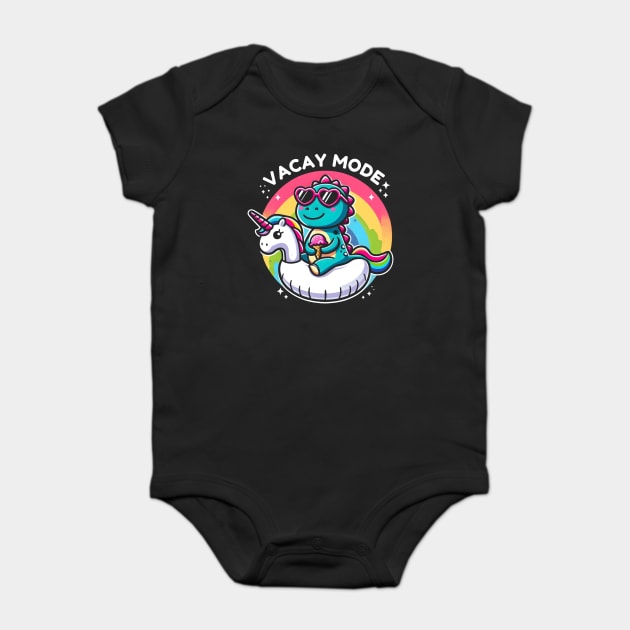 “Chill Summer Vibes - Dinosaur on Unicorn Float” Baby Bodysuit by MakerMind8.2